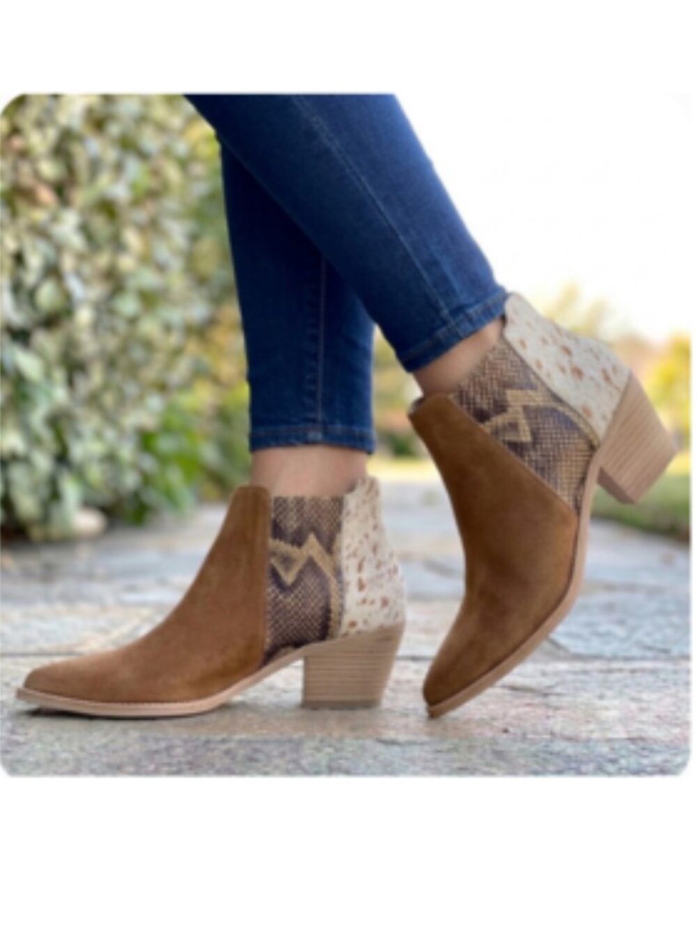 Dolce Vita Mixed Media Ankle Booties Suede Calf Hair Snakeprint Western size 9.5